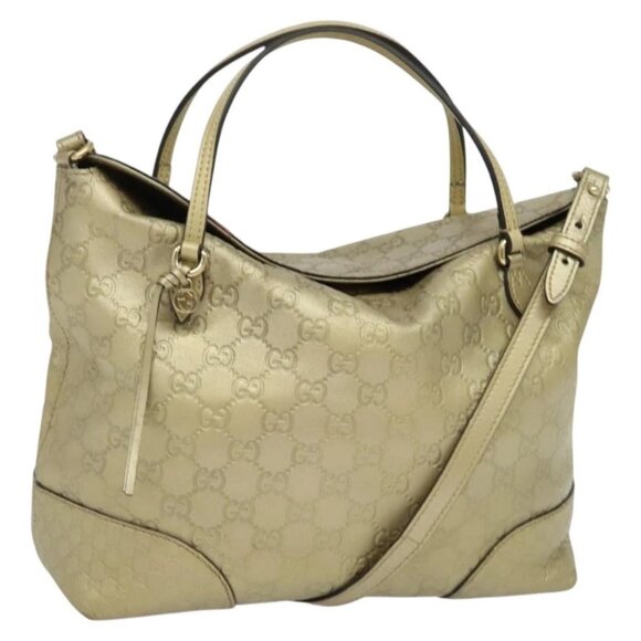 GUCCI GG Canvas Guccissima Hand Bag Leather 2way Gold 353120 Auth 136453 - Picture 1 of 16